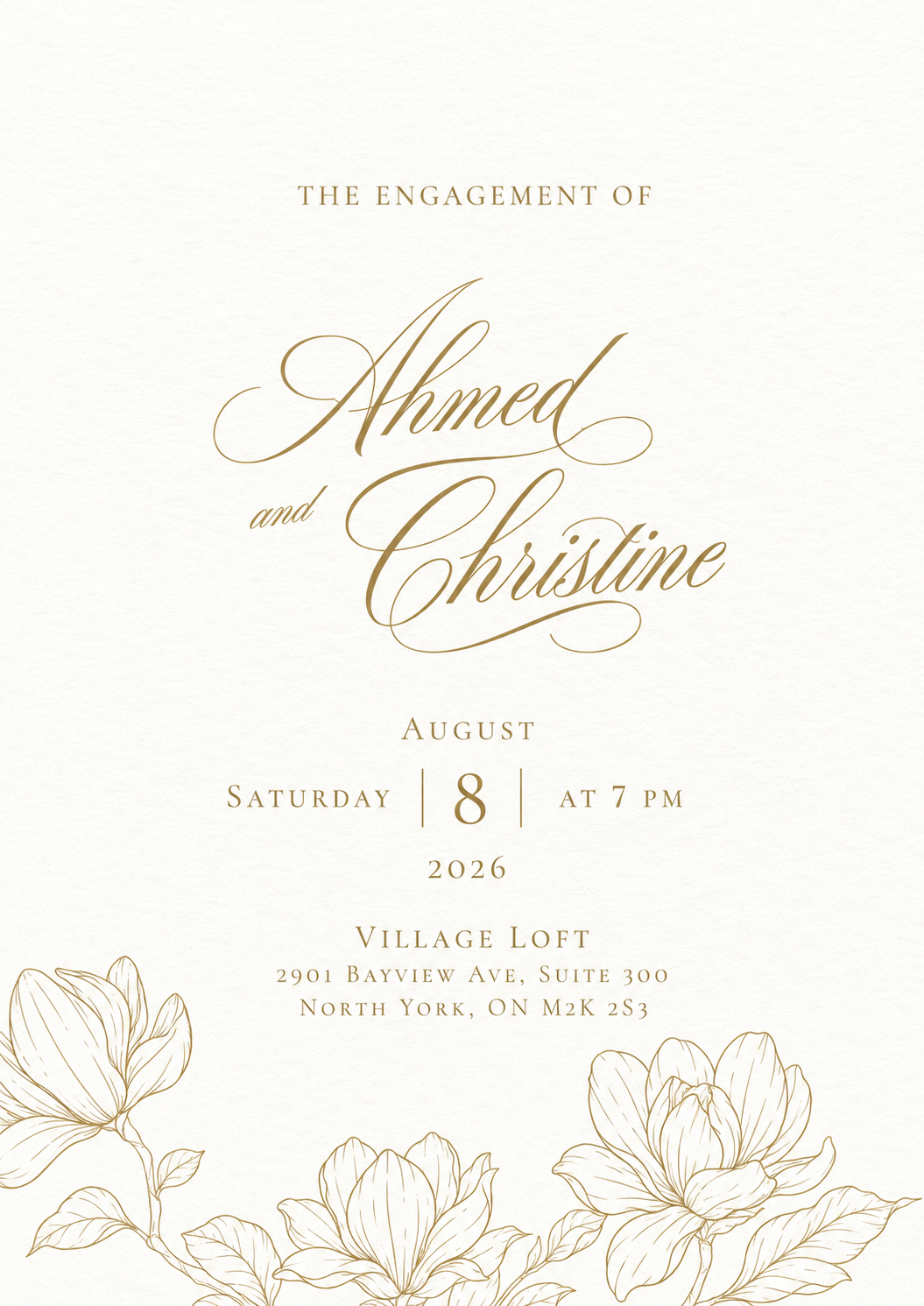 The engagement invitation for Ahmed and Christine